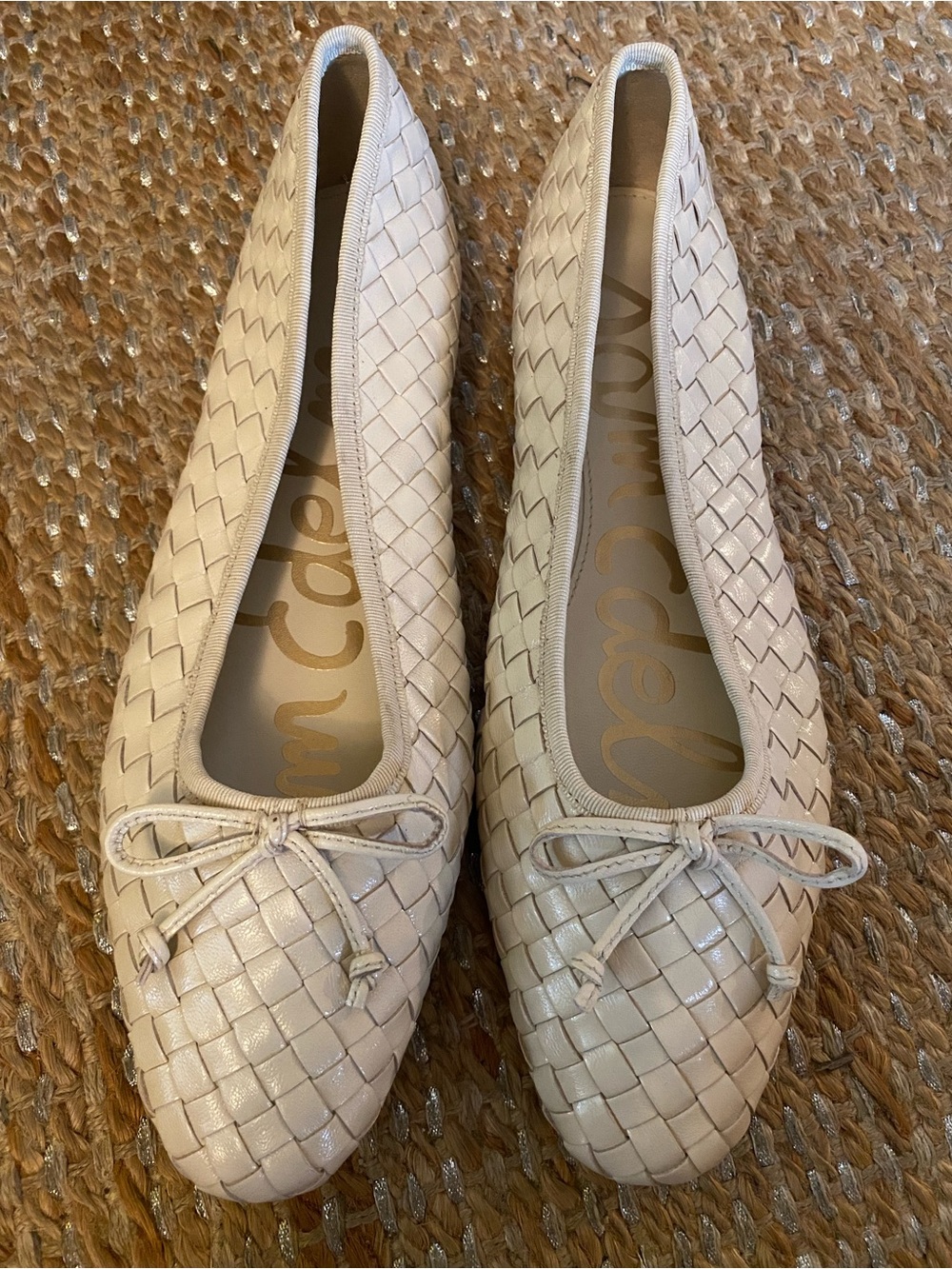 Sam Edelman Ruthie Woven Ballet Flats Modern Ivory Leather Size 8.5 Square Toe